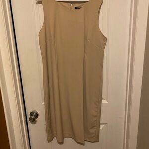 Chadwicks Tan Sheath Midi Dress Crew Neck Sleeveless